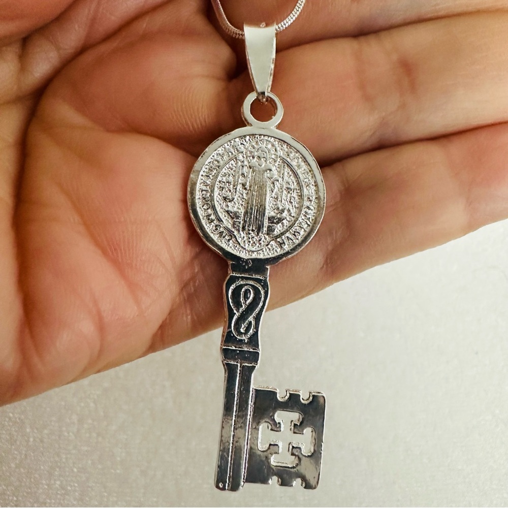 Sterling Silver 925 Saint Benedict Key Open Miracles Solid Catholic Christian - Picture 4 of 12